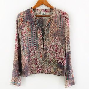 SW3 BESPOKE Boho Chic Floral Lace Up Paisley Top